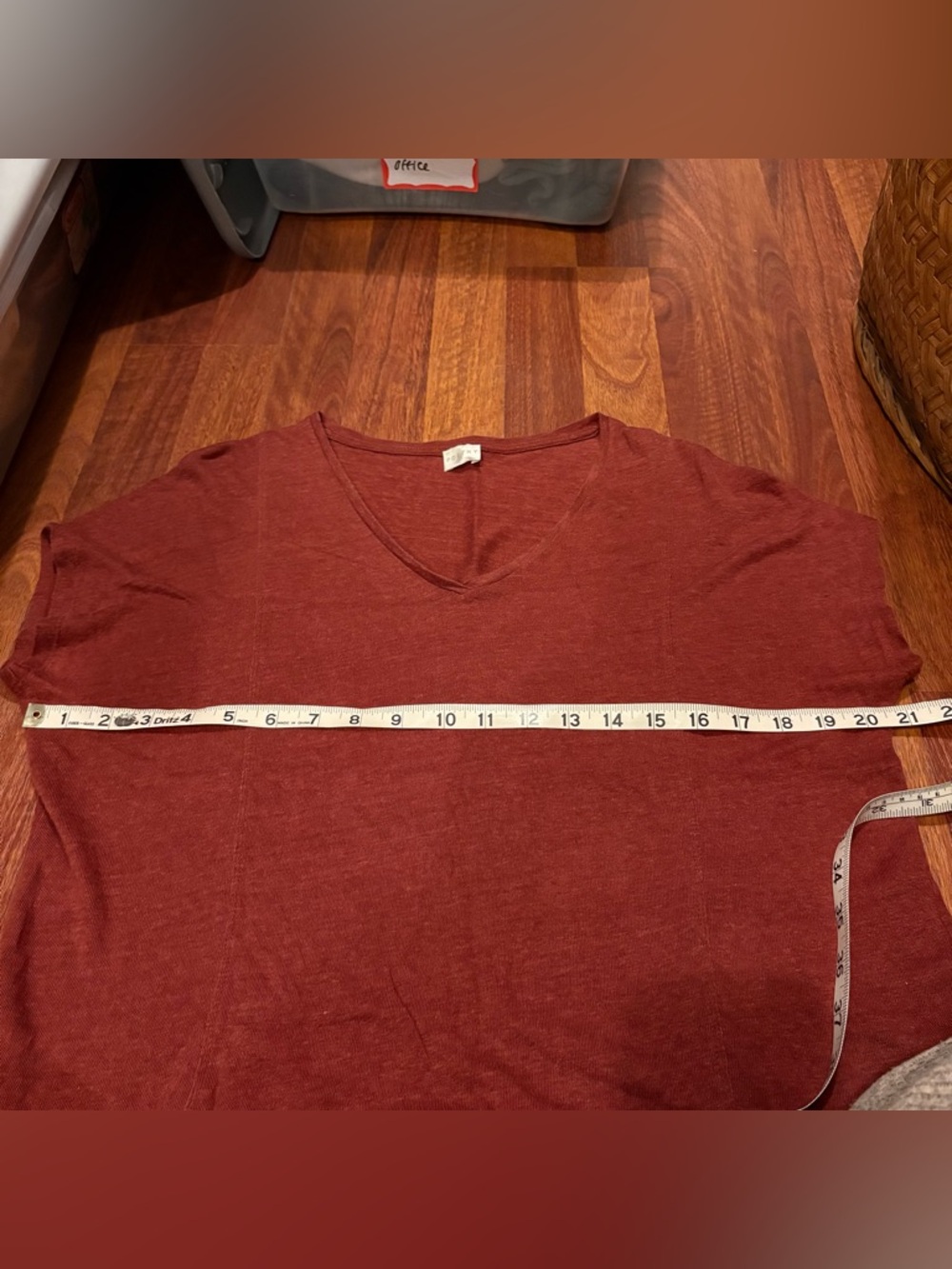Poetry Linen Women's V-Neck Short Sleeve Loose Fit Tee in Rust Red Orange - Picture 6 of 8